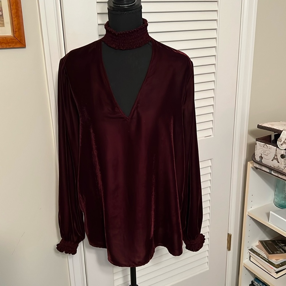 Bailey 44 burgundy velvet top size L.